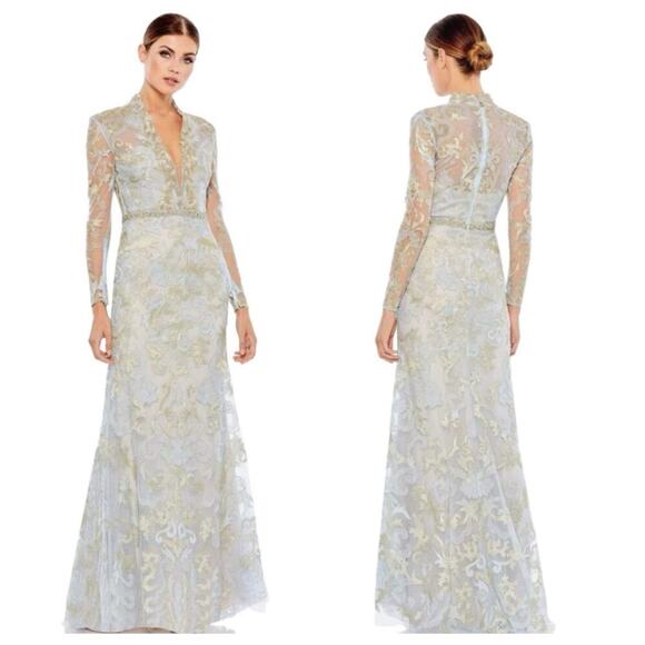 MAC DUGGAL Embellished  Long Sleeve V-Neck Trumpet Gown Size 12 NWT - Picture 1 of 12